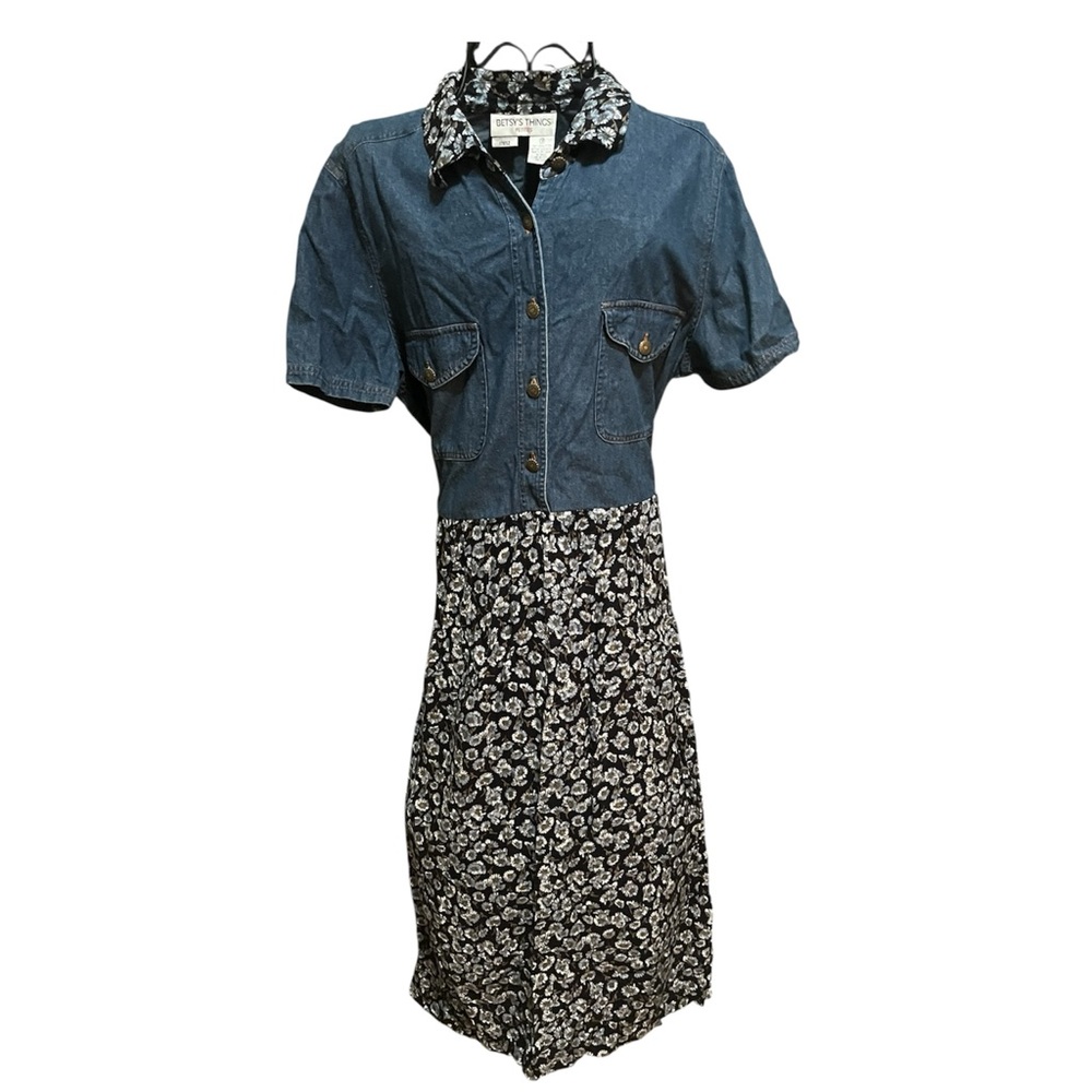 Vintage floral denim midi dress
